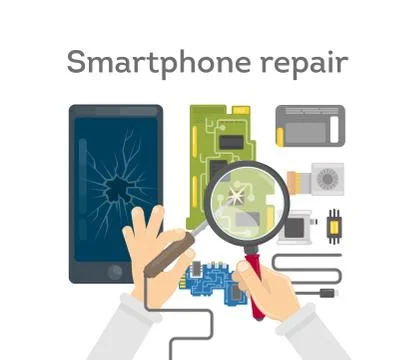 Smartphone repair work. Illustrazione stock