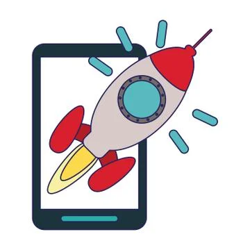 Smartphone with rocket start up on screen Stock Illustration