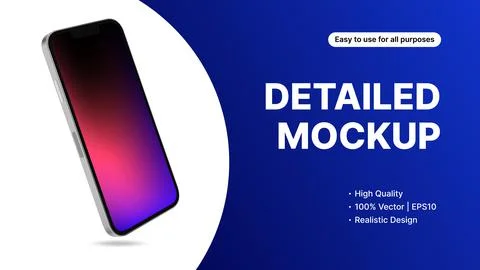Smartphone in Rotated Position. Realistic 3D Mockup. Easy to change Banner Stock Illustration