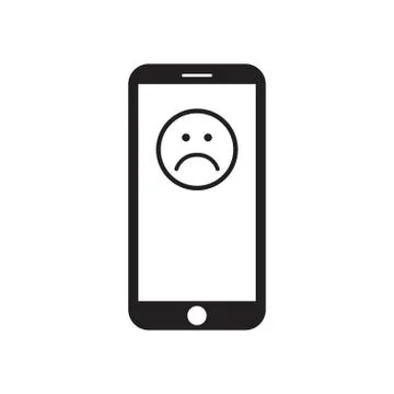 Smartphone with sad face icon on the screen. Stock Illustration