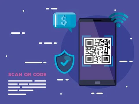 Smartphone with scan code qr and icons 스톡 일러스트