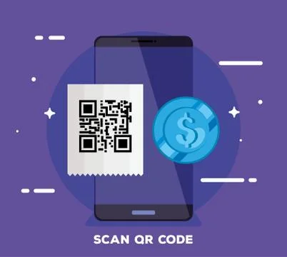 Smartphone with scan code qr and icon Stock Illustration