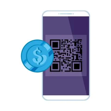 Smartphone with scan code qr and coin Stock-Illustration