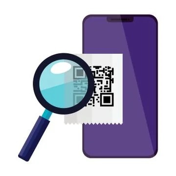 Smartphone with scan code qr and magnifying glass Stock Illustration