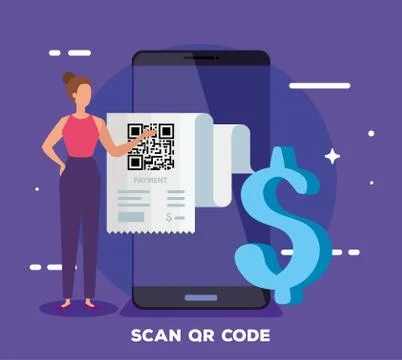 Smartphone scan code qr with business woman and symbol dollar Stock-Illustration
