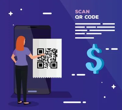 Smartphone scan code qr with business woman and symbol dollar Stock-Illustration