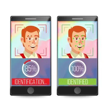 Smartphone Scan Person Face Vector. Electronic Identity Verification. Smartphone Stockillustratie
