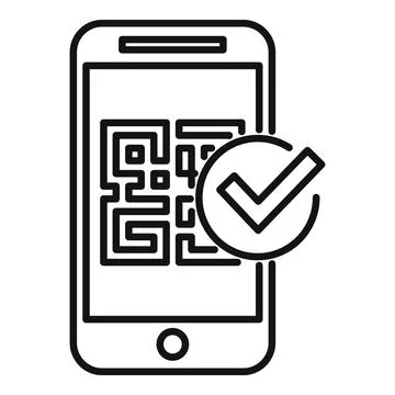 Smartphone scanning and validating qr code with checkmark icon Illustrazione stock