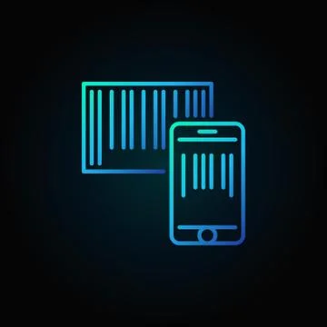 Smartphone scanning barcode blue icon in thin line style Stock Illustration