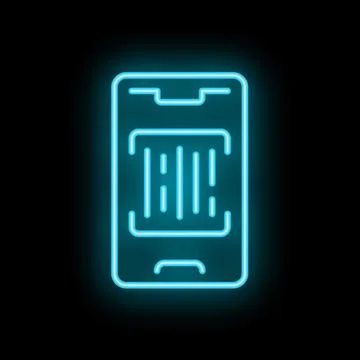 Smartphone scanning barcode with neon light effect on black background Stock Illustration