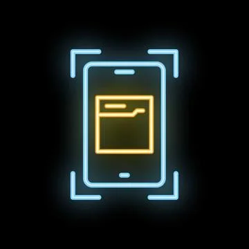Smartphone scanning document with neon light effect on black background Stock Illustration