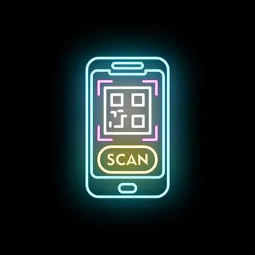 Smartphone scanning qr code with glowing neon interface イラスト素材