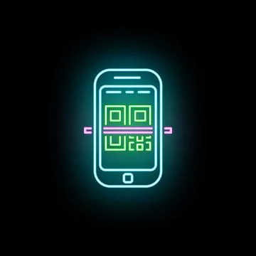 Smartphone scanning qr code glowing neon outline Stock Illustration