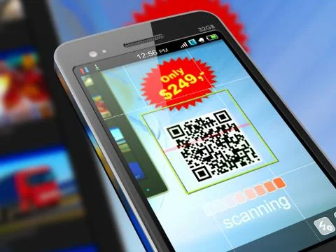 Smartphone scanning QR code Illustrazione stock