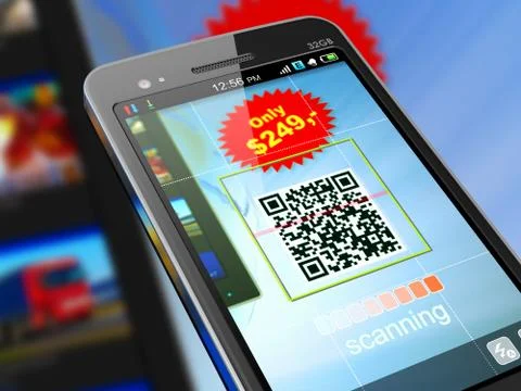Smartphone scanning QR code 库存插图