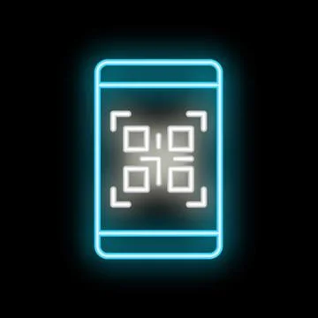 Smartphone scanning qr code with neon effect on black background Stock Illustration