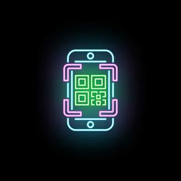 Smartphone scanning qr code with neon glow イラスト素材