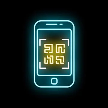 Smartphone scanning qr code neon icon concept Stock Illustration