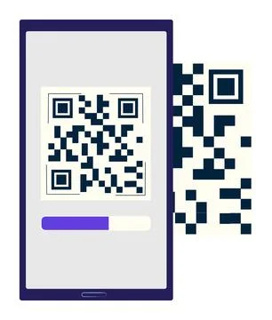 Smartphone scanning QR code, technology concept, electronic device screen. QR Stock Illustration