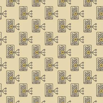 Smartphone Screen with AI App vector New Technology colored seamless pattern 스톡 일러스트