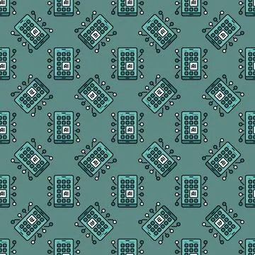 Smartphone Screen with AI APPS vector Artificial Intelligence colored Seaml.. Stock Illustration