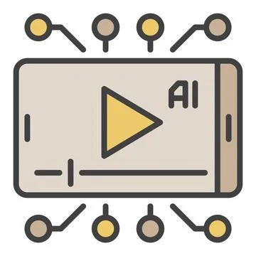 Smartphone Screen with AI Video vector Artificial Intelligence phone colore.. Stock Illustration