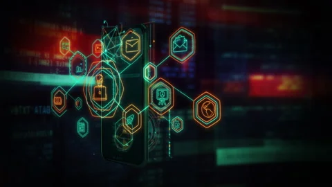Smartphone screen alive with animated abstract statistics. Stock Footage 278141854