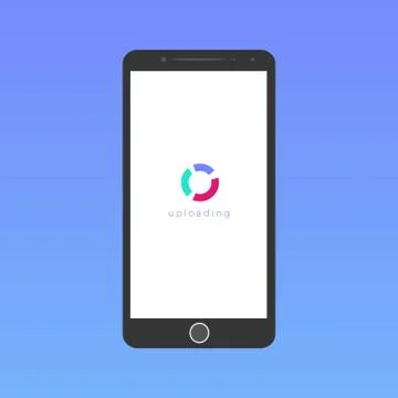 Smartphone screen and circle loading icon, blue screen background, vector Stock Illustration