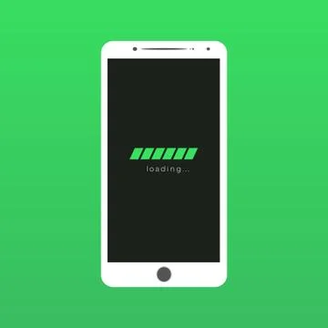 Smartphone screen and loading icon, green screen background, vector Illustrazione stock