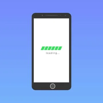 Smartphone screen and loading icon, blue screen background, vector Stock Illustration