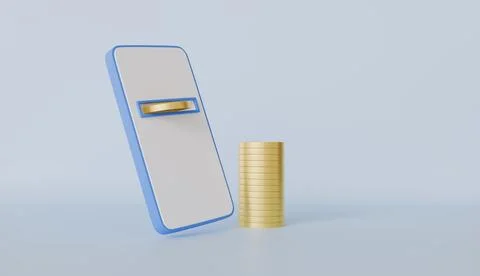Smartphone screen and with a stack of coins, earn money, mobile payment Stock Photos