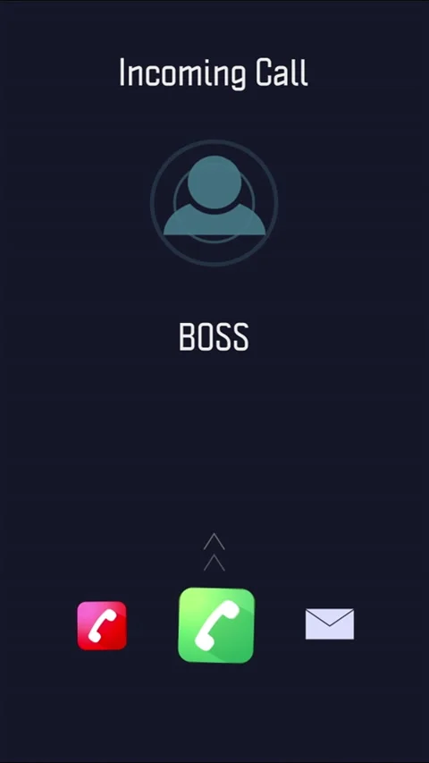 Smartphone screen with boss calling alert, green answer icon and waiting for Stock Footage 237268855