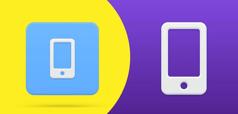 Smartphone screen with button simple 3d icon set vector illustration. Mobile  Stock Illustration