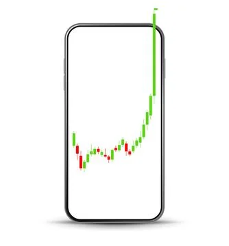 Smartphone screen charts arrow graph rise price vector concept. Market chart Illustrazione stock