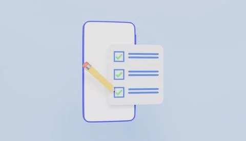 Smartphone screen with checkmarks, Note with survey or done test, To do list Stock Illustration