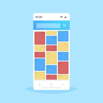 Smartphone screen with colorful notes mobile application creative user interface Stock Illustration