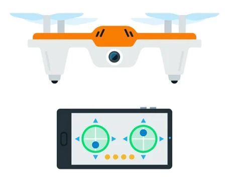 Smartphone with on-screen control application and drone with a camera vector Stock Illustration