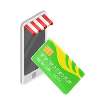 Smartphone Screen with Credit Card Vector Isometric Illustration Stock Illustration