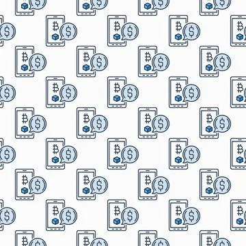 Smartphone screen with Crypto vector Bitcoin colored seamless pattern 스톡 일러스트