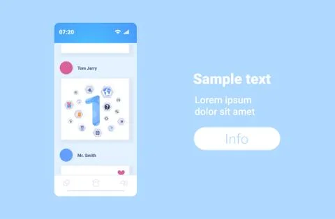 Smartphone screen with different applications adaptive user interface app Illustrazione stock