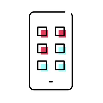 Smartphone screen displaying app icons with glitch effect Illustrazione stock