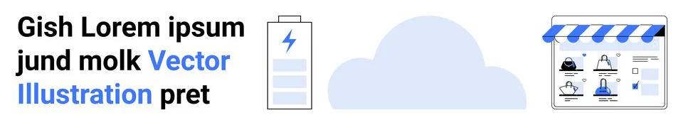 Smartphone screen displaying e-commerce app interface with battery indicator, Stock Illustration