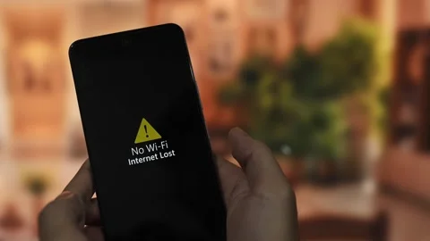 Smartphone screen displaying internet lost no wi-fi signal detected Stock Footage 340510137