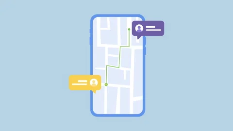 Smartphone screen displaying a map interface 2d with Alpha Matte Stock Footage 334993873