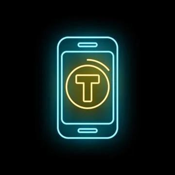 Smartphone screen displaying a neon t letter icon Stock Illustration