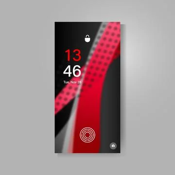 Smartphone screen with dynamic abstract wavy wallpaper background Illustrazione stock