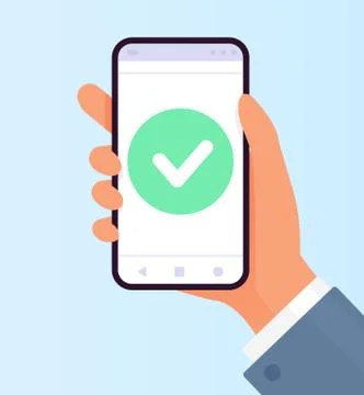 Smartphone screen. Hand holds the smartphone. Vector illustration. Stock Illustration