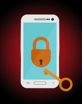 On the smartphone screen lock lock and key Stock Illustration