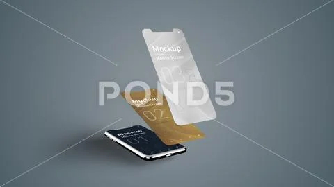 Smartphone Screen Mockup Floating Mobile UI Display Template PSD Template