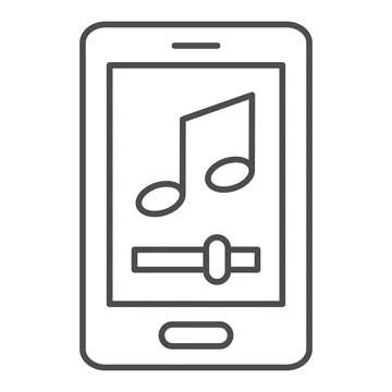 Smartphone screen with note, mobile app, music player thin line icon, music Stock Illustration